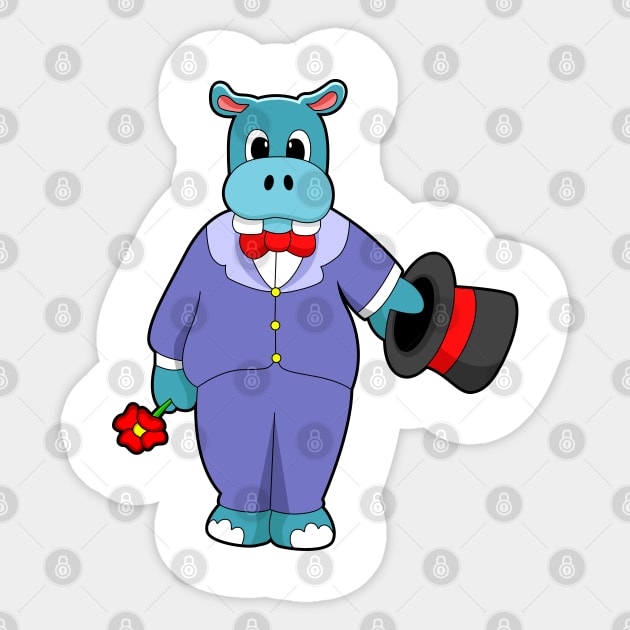 Hippo as Groom with Suit & Rose Sticker by Markus Schnabel